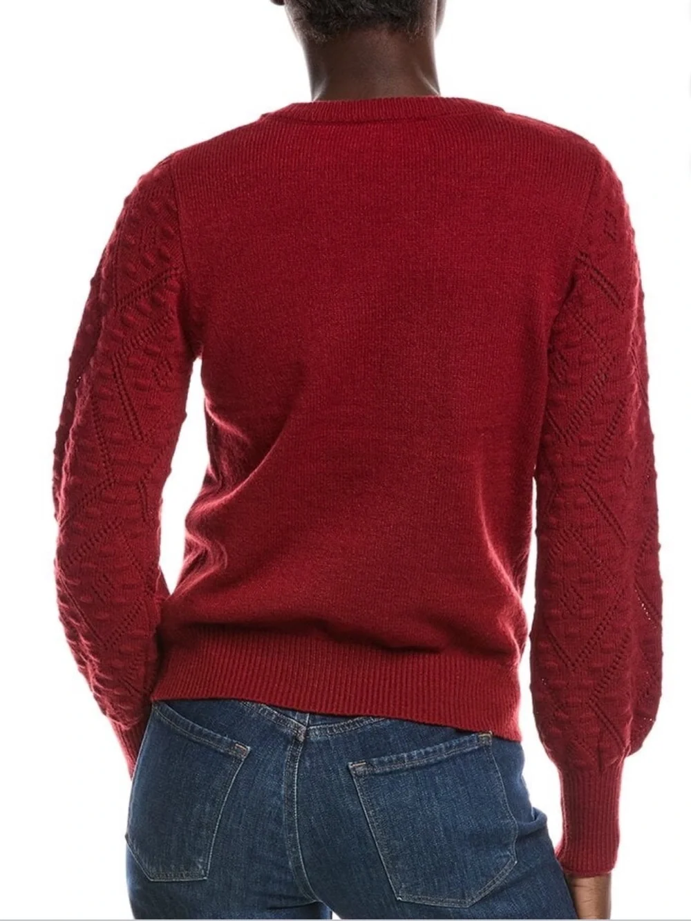 NWT Nanette Lepore Red Pointelle Balloon-Sleeve Sweater - Sizes S & L